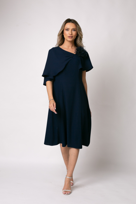 Rochie Viada elegantă bleumarin accesorizată cu floare 3D [2]