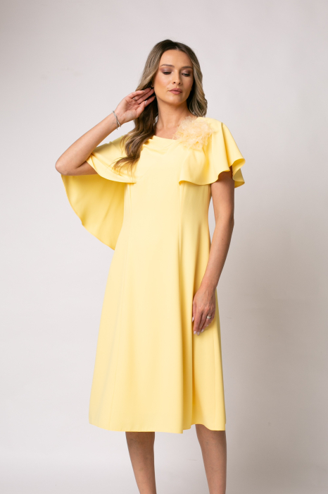 Rochie Viada elegantă galbenă accesorizată cu floare 3D [3]