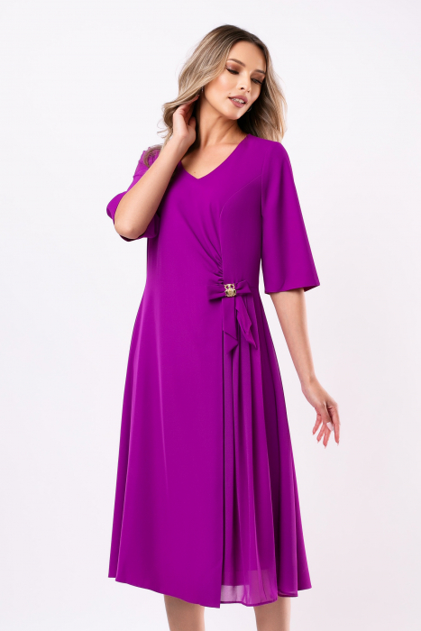 Rochie Viada elegantă mov cu pliuri pe fustă [4]