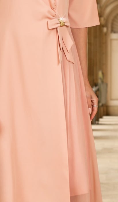 Rochie Viada elegantă piersicută cu pliuri pe fustă [6]