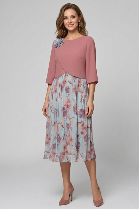 Rochie Viada elegantă roz pudră cu imprimeu floral [3]