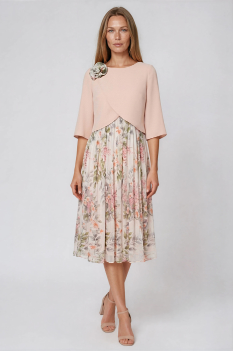 Rochie Viada elegantă roza pudră cu imprimeu floral [4]