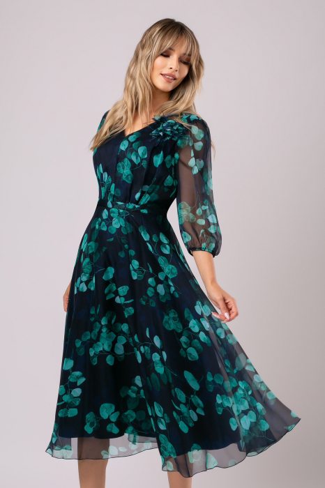 Rochie Viada elegantă verde accesorizată cu o flore 3D [4]