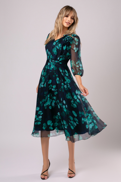 Rochie Viada elegantă verde accesorizată cu o flore 3D [2]
