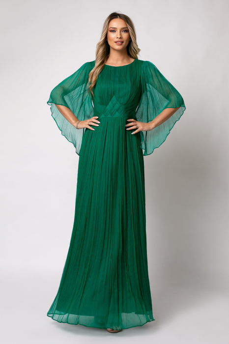 Rochie Viada lungă verde din matase naturală [3]