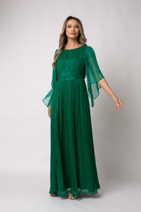 Rochie Viada lungă verde din matase naturală [3]