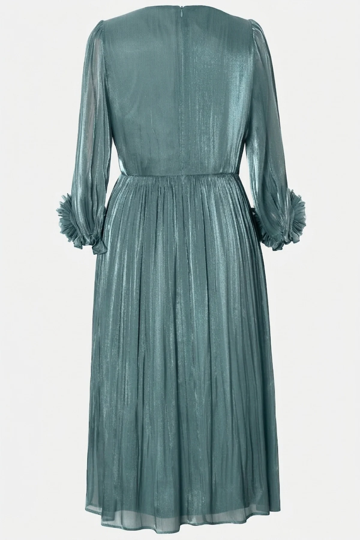Rochie VIADA turcoaz elegantă accesorizată pe mâneci [3]