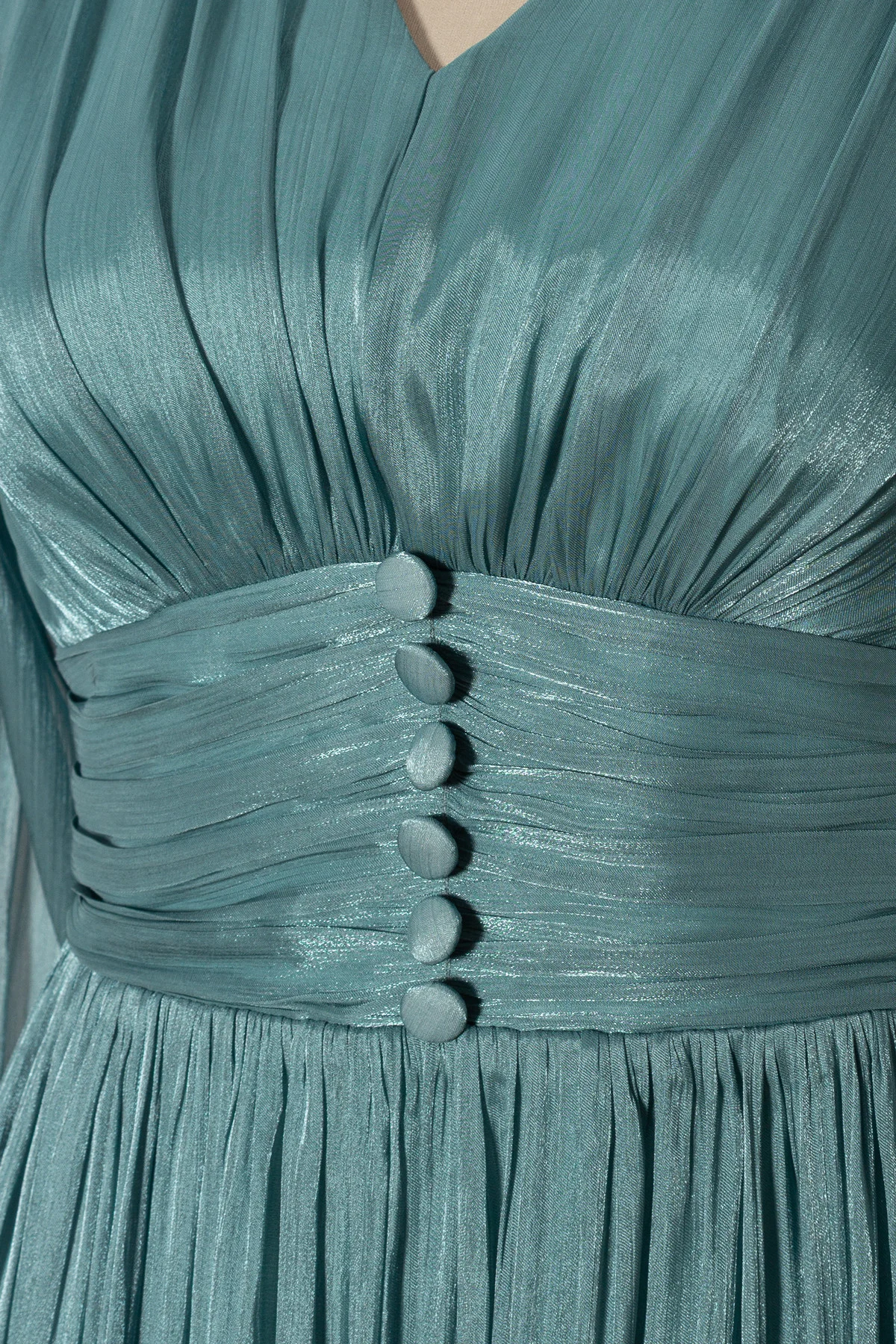 Rochie VIADA turcoaz elegantă accesorizată pe mâneci [5]