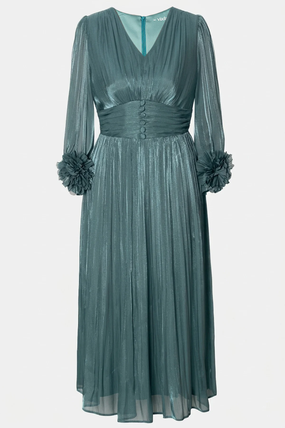 Rochie VIADA turcoaz elegantă accesorizată pe mâneci [4]