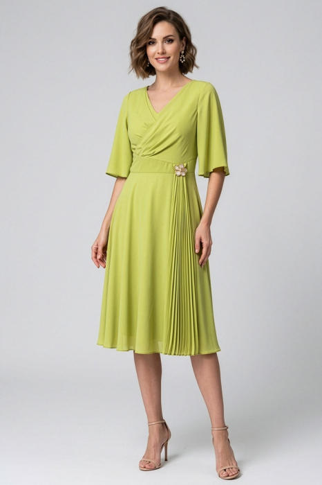 Rochie Viada verde fistic de ocazie accesorizată în talie [5]