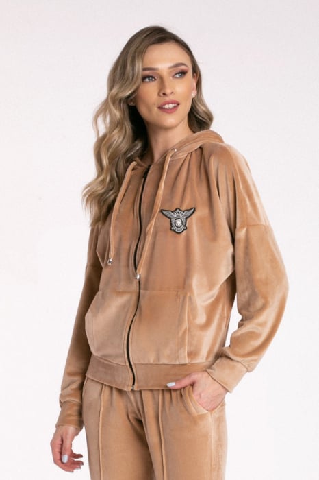 Trening bej din catifea cu glugă [2]