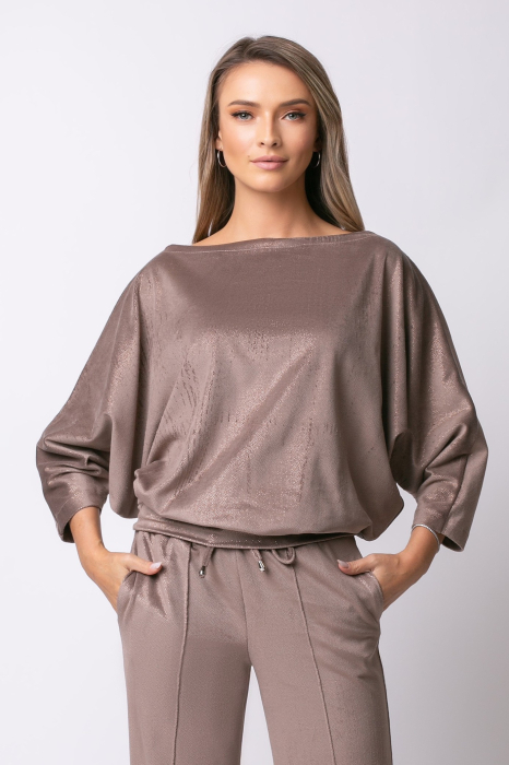 Trening bej închis din catifea cu sclipici și mâneci tip fluture [3]