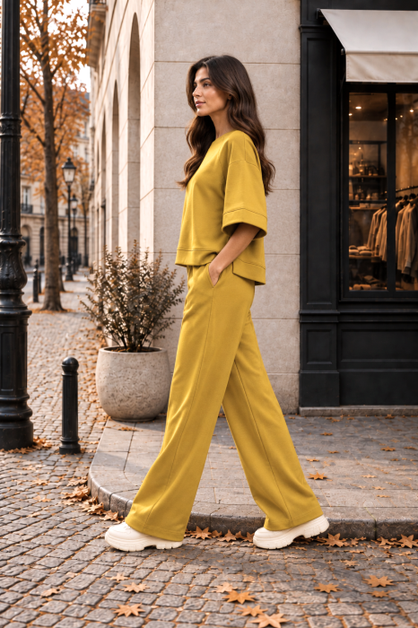 Trening muștar over size cu pantalon evazat [2]