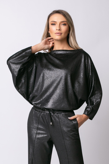 Trening negru din catifea cu sclipici și mâneci tip fluture [4]