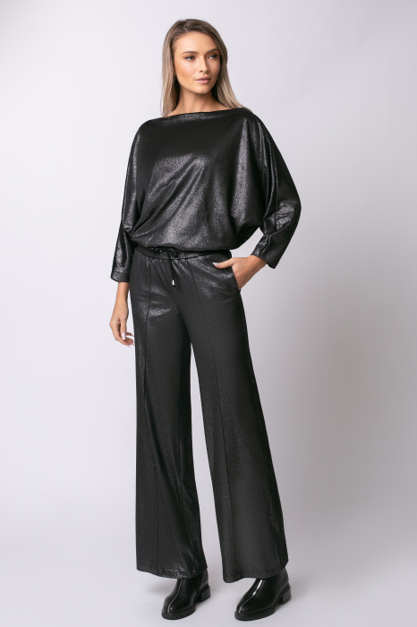 Trening negru din catifea cu sclipici și mâneci tip fluture [2]