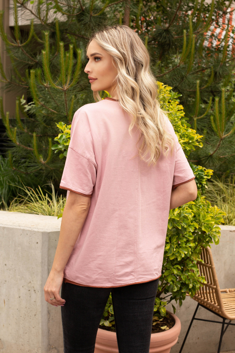 Tricou Sara roz cu imprimeu brodat [3]