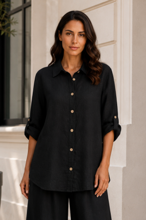 BLUZE DAMĂ - Bluza neagră din in mărime universală
