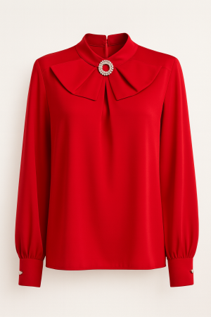 Bluză Boema roșu cu jabou la gât și manșete late [1]