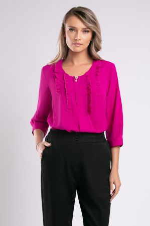 ȚINUTE OFFICE - Bluză elegantă fucsia mărime mare cu broșă la gât