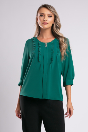 ȚINUTE OFFICE - Bluză elegantă verde mărime mare cu broșă la gât