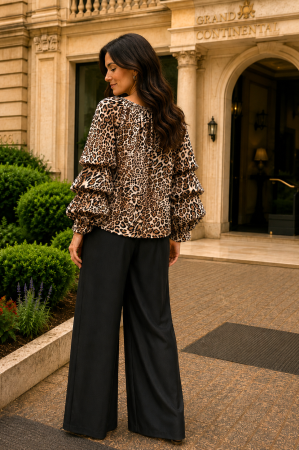 Bluză animal print din satin cu mâneci cu volane [5]
