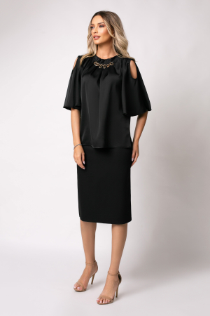 Bluza neagră elegantă accesorizată pe bust [4]