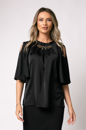 Bluza neagră elegantă accesorizată pe bust [1]