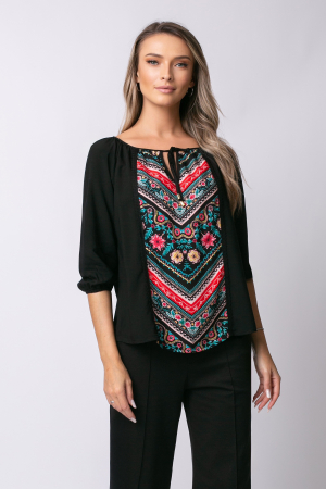 BLUZE ȘI CĂMĂȘI - Bluză neagră tip ie cu imprimeu tradițional