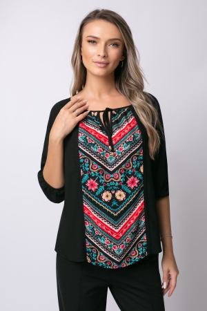 Bluză neagră tip ie cu imprimeu tradițional [3]