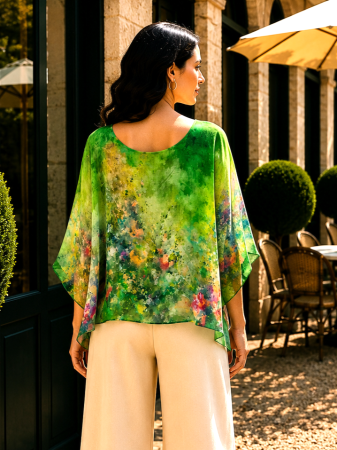 Bluză verde din mătase naturală cu imprimeu floral [2]