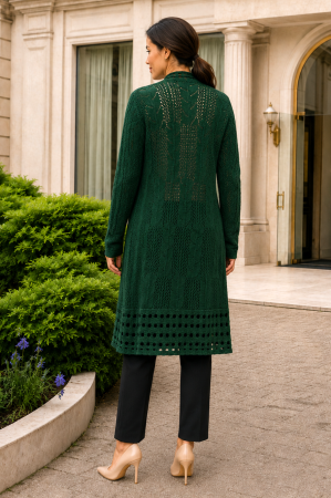 Cardigan lung verde croșetat cu buzunare [2]