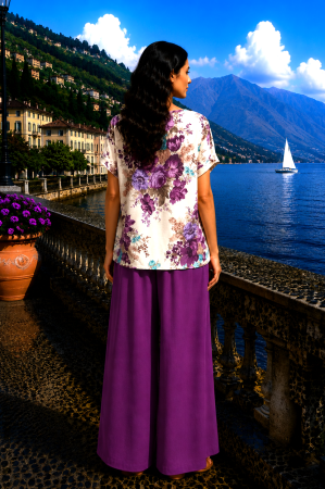 Compleu damă magenta cu bluză imprimată floral și pantaloni largi [3]