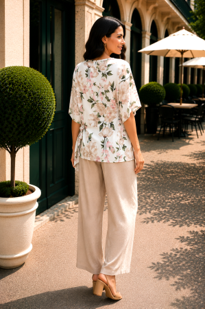 Compleu damă din vâscoză cu bluză imprimată floral și pantaloni largi [2]