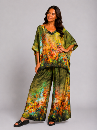 COSTUME DAMĂ - Compleu de vară verde cu imprimeu abstract