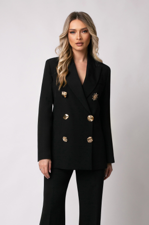 Costum elegant negru cu două rânduri de nasturi tip accesoriu [1]