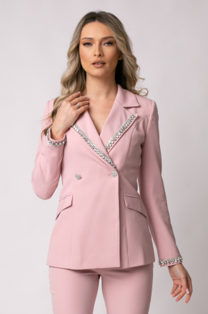 Costum elegant roz cu rever accesorizat [4]
