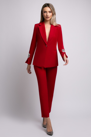 Costum From elegant roșu cu mâneci accesorizate [1]