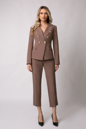 TOATE PRODUSELE - Costum office mărime mare bej închis cu două rânduri de nasturi