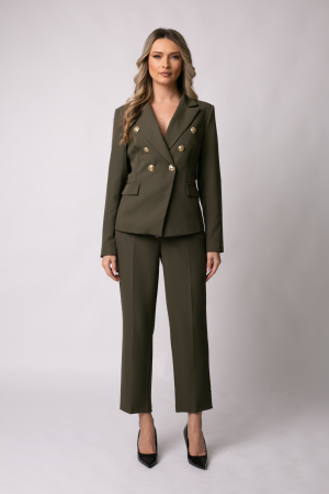 VEZI TOATE - Costum office mărime mare kaki cu doua rânduri de nasturi