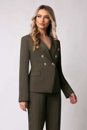 Costum office mărime mare kaki cu doua rânduri de nasturi [4]