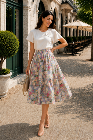 Fustă midi cu imprimeu floral multicolor [3]