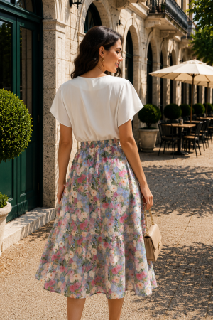 Fustă midi cu imprimeu floral multicolor [2]
