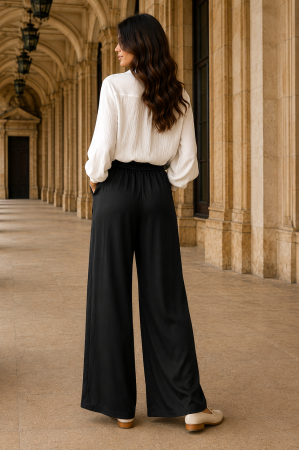 Pantalon largi negrii din vâscoză și mătase [2]