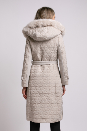 Geacă bej din fâș cu glugă accesorizată cu blană [2]