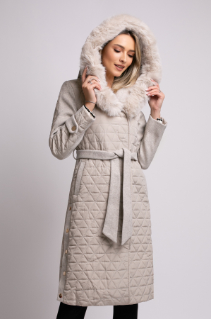 Geacă bej din fâș cu glugă accesorizată cu blană [5]