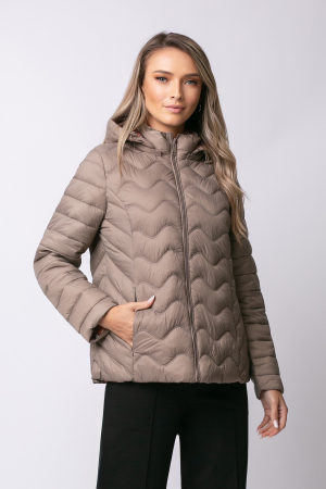 Geacă bej matlasată cu doua fețe și glugă detașabilă