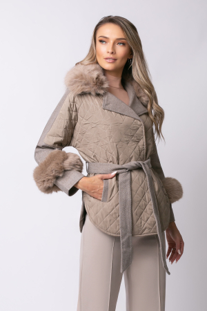 Geacă bej over size din fâș cu blană detașabilă [4]
