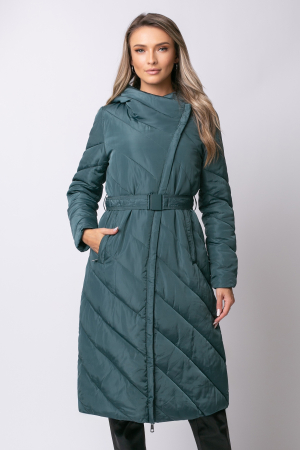 PALTOANE, GECI ȘI VESTE - Geacă gri petrol lungă, matlasată cu glugă si fermoar oblic