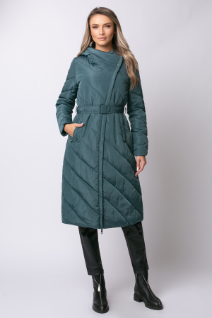 Geacă gri petrol lungă, matlasată cu glugă si fermoar oblic [2]