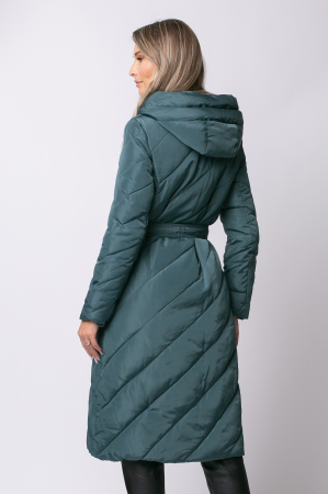 Geacă gri petrol lungă, matlasată cu glugă si fermoar oblic [3]